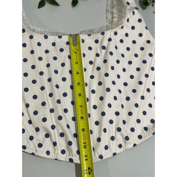 Altard State White & Navy Polka Dot Crop Top With Lace Trim Size XXL - Picture 10 of 11